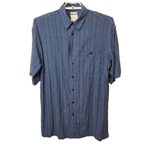 Saddlebred Mens Size LT Shirt Washable Linen Blend Button Up Short Sleeve Blue
